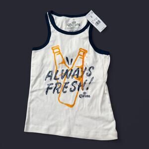Corona Always Fresh White Navy Ringer Graphic Tank Top Small NWT